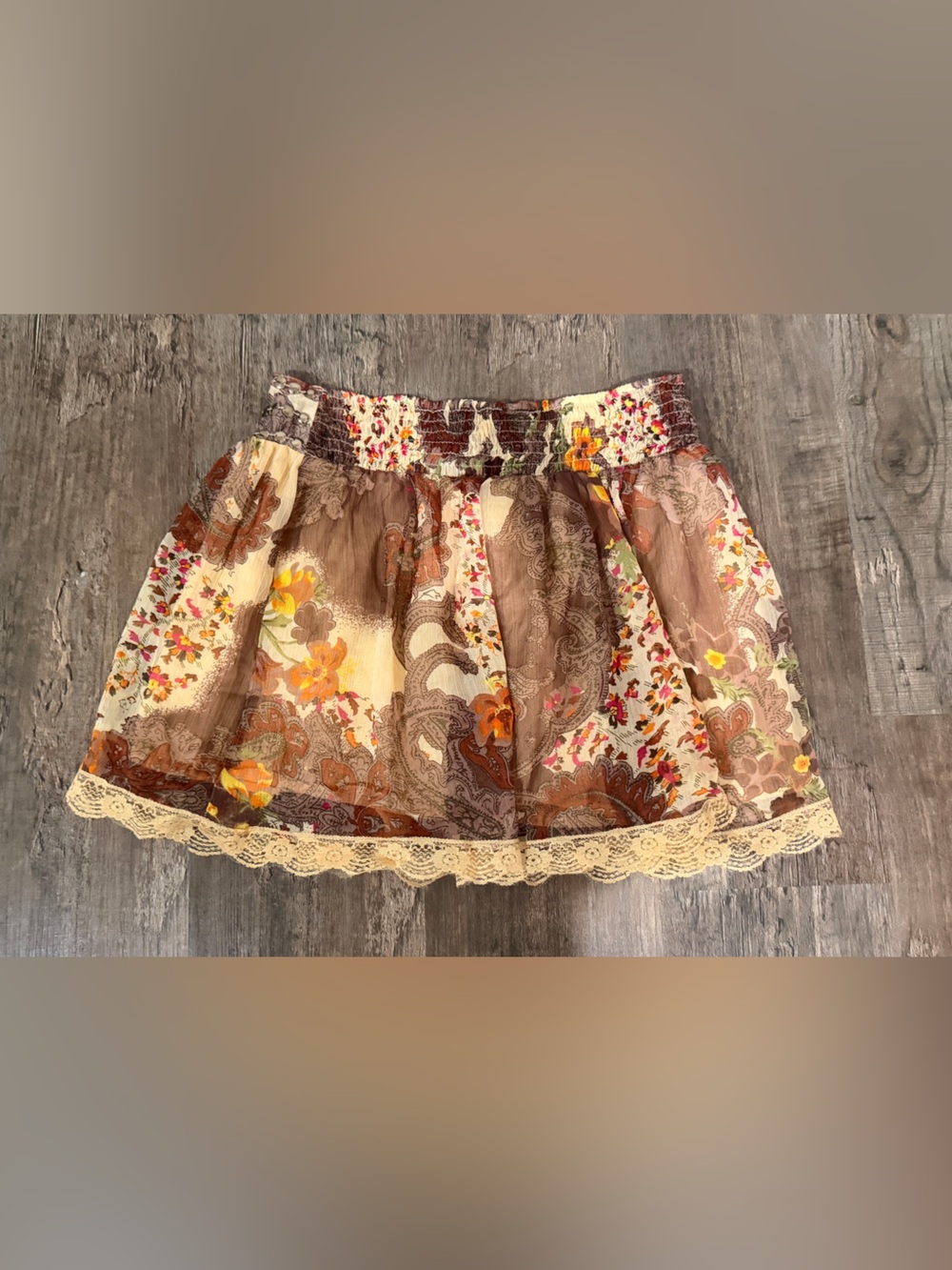 Rue21 Cream & Brown Floral Lace-Trim Skirt - Picture 4 of 4